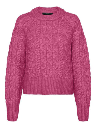 Γυναικεία πλεκτή μπλούζα VMBIRGITTE LS O-NECK PULLOVER VERO MODA 10294008 Fuchsia Purple W 23/24