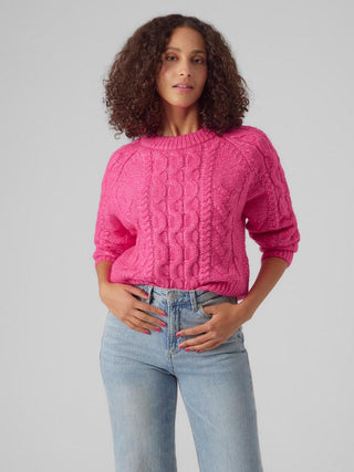 Γυναικεία πλεκτή μπλούζα VMBIRGITTE LS O-NECK PULLOVER VERO MODA 10294008 Fuchsia Purple W 23/24