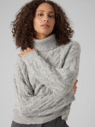 Γυναικεία πλεκτή μπλούζα VMTILLY LS ROLLNECK PULLOVER VERO MODA 10293768 Light Grey Melange W 23/24