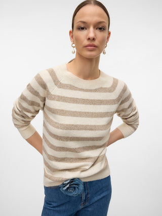Γυναικεία πλεκτή μπλούζα VMDOFFY LS O-NECK BLOUSE GA Vero Moda 10201022 Birch STRIPES NOOS W25/26