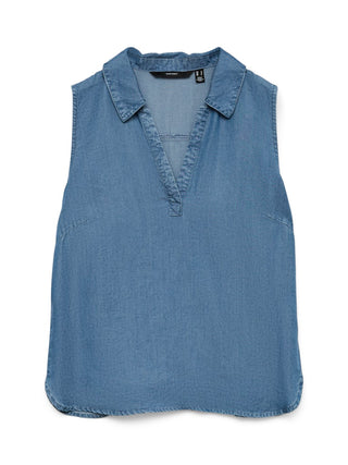 Γυναικείο top VMHARPER SL COLLAR SHORT TENCEL TOP GA Vero Moda 10283751 Medium Blue Denim SS25