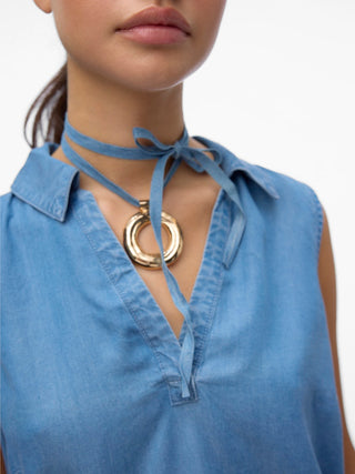 Γυναικείο top VMHARPER SL COLLAR SHORT TENCEL TOP GA Vero Moda 10283751 Medium Blue Denim SS25