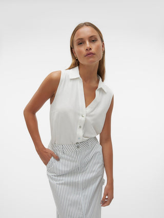 Γυναικείο πουκάμισο αμάνικο VMMYMILO SL V-NECK SHIRT WVN GA Vero Moda 10303648 Snow White SS25
