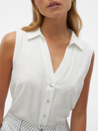 Γυναικείο πουκάμισο αμάνικο VMMYMILO SL V-NECK SHIRT WVN GA Vero Moda 10303648 Snow White SS25