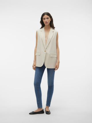 Γυναικείο γιλέκο Regular Fit 93% Viscose, 7% Polyester VMCARMEN SL LOOSE LONG VEST VERO MODA 10309847 Oatmeal S 24