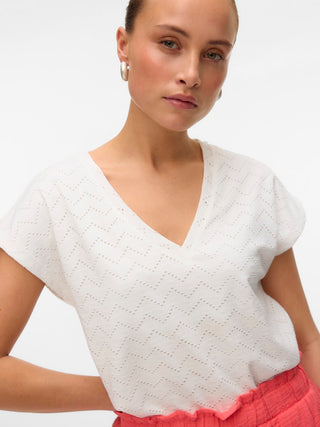 Γυναικεία μπλούζα κοντομάνικη VMTHAS SS V-NECK TOP JRS GA VO Vero Moda 10328120 Snow White SS25