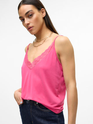 Γυναικείο top Regular Fit 70% Modal, 30% Polyester VMIMILA SINGLET V-NECK TOP JRS BTQ GA VERO MODA 10307232 Raspberry Sorbet S 24