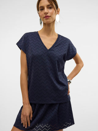 Γυναικεία μπλούζα κοντομάνικη VMTHAS SS V-NECK TOP JRS GA VO Vero Moda 10328120 Navy Blazer SS25