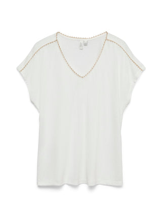 Γυναικεία μπλούζα κοντομάνικη VMJACKIE S/L V-NECK TOP JRS BTQ VERO MODA 10342229 SNOW WHITE SS26