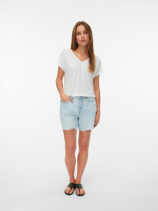 Γυναικεία μπλούζα κοντομάνικη VMJACKIE S/L V-NECK TOP JRS BTQ VERO MODA 10342229 SNOW WHITE SS26