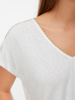 Γυναικεία μπλούζα κοντομάνικη VMJACKIE S/L V-NECK TOP JRS BTQ VERO MODA 10342229 SNOW WHITE SS26