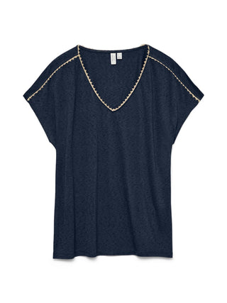 Γυναικεία μπλούζα κοντομάνικη VMJACKIE S/L V-NECK TOP JRS BTQ VERO MODA 10342229 NAVY BLAZER SS26
