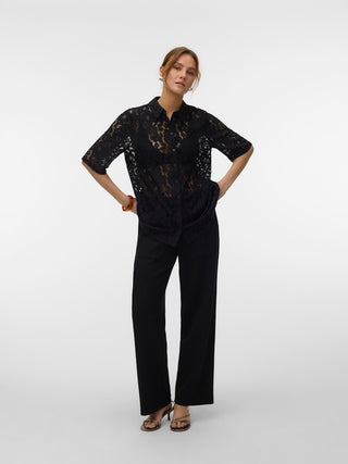 Γυναικείο πουκάμισο κοντομάνικο VMHONEY LACE 2/4 SHIRT WVN VERO MODA 10347856 BLACK SS26