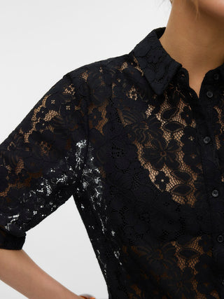 Γυναικείο πουκάμισο κοντομάνικο VMHONEY LACE 2/4 SHIRT WVN VERO MODA 10347856 BLACK SS26