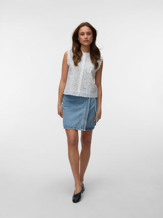 Γυναικείο top VMEMILY EMB SL TOP WVN VERO MODA 10348164 SNOW WHITE SS26