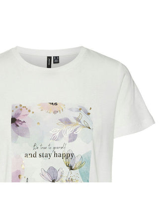 Γυναικείο t-shirt VMCUJA FRANCIS SS TOP BOX JRS VERO MODA 10301719 Snow White/BE HAPPY S 24