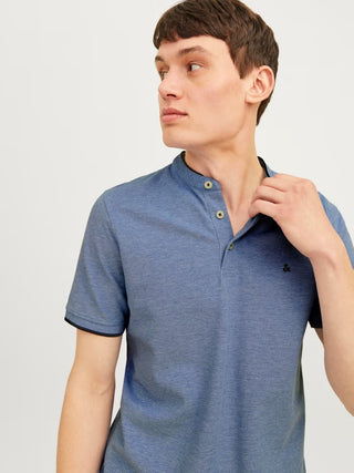 Ανδρική μπλούζα polo κοντομάνικη JJEPAULOS MAO POLO SS Jack & Jones 12199711 BRIGHT COBALT NOOS SS26
