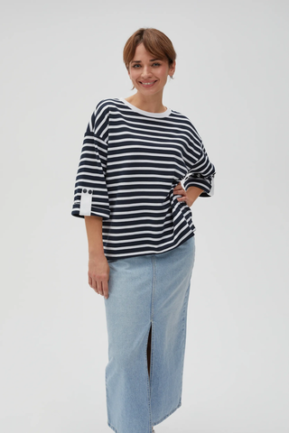 Γυναικεία μπλούζα κοντομάνικη MOODO L-BL-4607 NAVY SS25