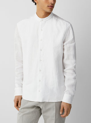 Ανδρικό πουκάμισο Slim Fit 70% Cotton, 30% Linen JJELINEN BLEND BAND SHIRT LS SN JACK & JONES 12248581 White S 24