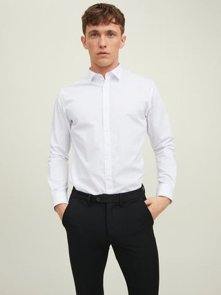 Ανδρικό πουκάμισο slim fit JJJOE SHIRT LS PLAIN JACK & JONES 12187222 White W24/25