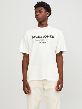 Ανδρικό t-shirt Relaxed Fit 100% Cotton JJGALE TEE SS O-NECK LN JACK & JONES 12247782 Cloud Dancer S 24