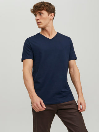 Ανδρικό t-shirt Standard Fit 100% Cotton JJEORGANIC BASIC TEE SS V-NECK JACK & JONES 12156102 Navy Blazer NOOS S 24