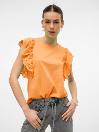 Γυναικείο top Regular Fit 100% Cotton VMHANNE SS LACE TOP JRS SPE GA VERO MODA 10304507 Tangerine S 24