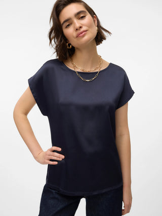 Γυναικεία μπλούζα κοντομάνικη Regular Fit 53% Recycled Polyester, 47% Polyester VMMERLE MIX TOP WVN GA VERO MODA 10305151 Navy Blazer NOOS S 24