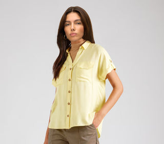 Γυναικείο πουκάμισο κοντομάνικο VMBUMPY S/S SHIRT WVN GA VERO MODA 10310139 Lemon Meringue NOOS SS25