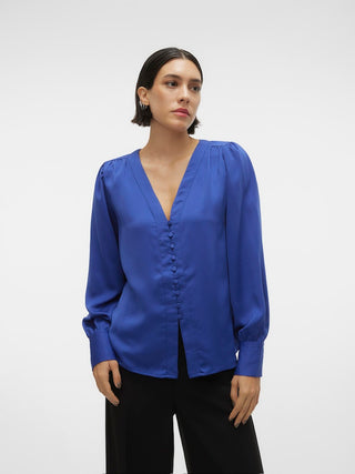 Γυναικείο πουκάμισο VMGISANA L/S V-NECK SHIRT WVN BTQ VERO MODA 10303170 Mazarine Blue S 24