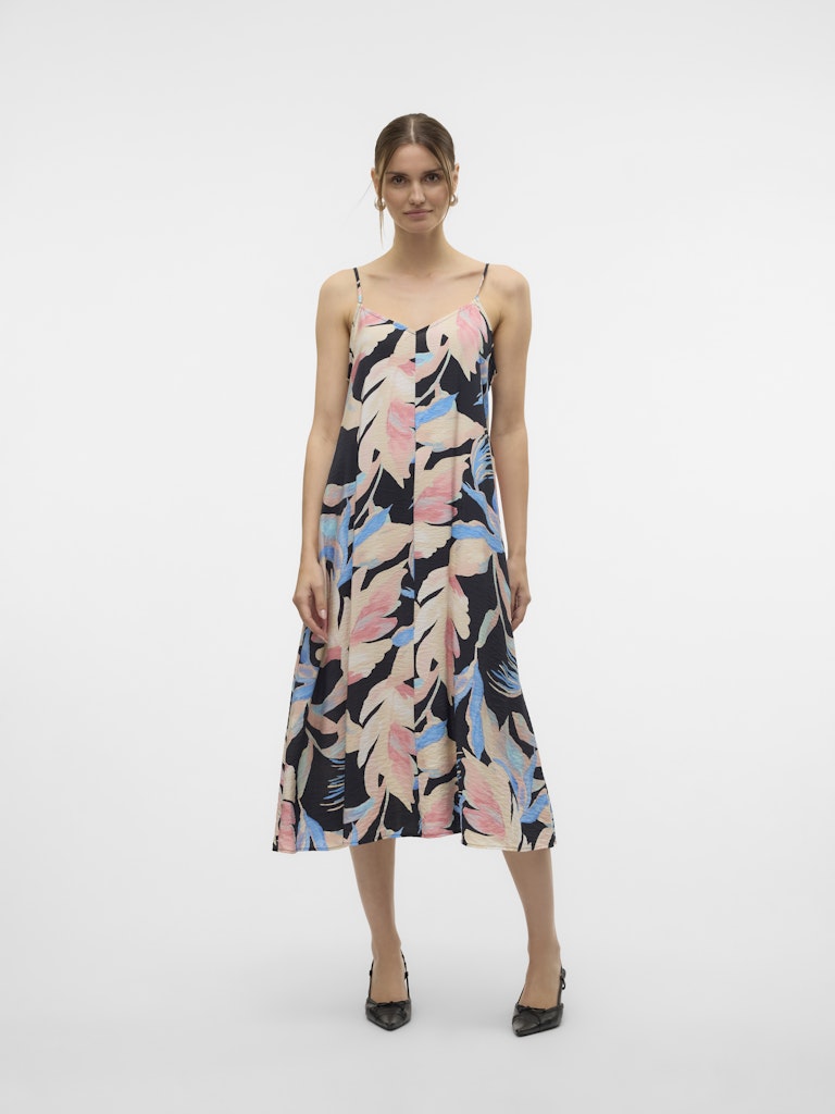 Vero Moda Vmqueeny Calf Abito Donna Midi In TENCEL Modal - Scollo A V E Spalline Regolabili
