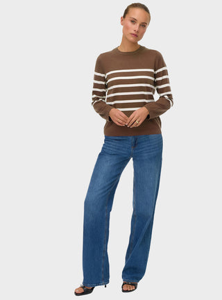 Γυναικεία πλεκτή μπλούζα VMSABA PLAIN LS O-NECK PULLOVER GA Vero Moda 10309324 COCOA/BROWN NOOS W26/27