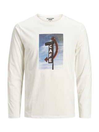 Ανδρική μακρυμάνικη μπλούζα με στάμπα JACK & JONES 12175090 Λευκό