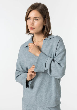 Γυναικεία πλεκτή μπλούζα v-neck με γιακά TIFFOSI 10046517 ΓΚΡΙ/ΣΙΕΛ