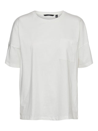 Γυναικείο t-shirt oversized με τσέπη VERO MODA 10258051 ΛΕΥΚΟ
