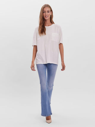 Γυναικείο t-shirt oversized με τσέπη VERO MODA 10258051 ΛΕΥΚΟ