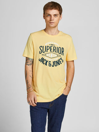 Ανδρικό t-shirt με στάμπα JACK & JONES 12199474 ΚΙΤΡΙΝΟ
