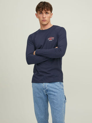 Ανδρική μακρυμάνικη μπλούζα με στάμπα JACK & JONES 12211357 ΜΠΛΕ