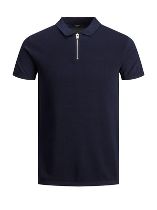 Ανδρικό μπλουζάκι polo με φερμουάρ JACK & JONES 12187456 ΜΠΛΕ ΣΚΟΥΡΟ