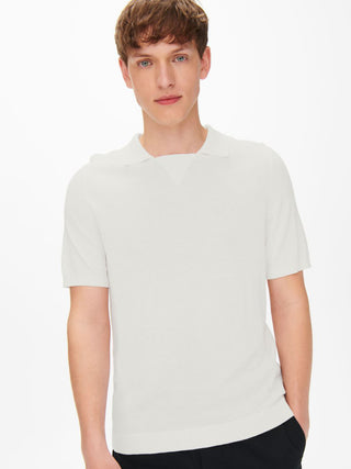 Ανδρική μπλούζα polo κοντομάνικη πλεκτή ONLY & SONS 22022254 Off White