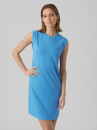 Γυναικείο φόρεμα VMEVERLY SL O-NECK SHORT DRESS VERO MODA 10288993 Azure Blue
