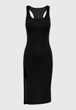 Γυναικείο φόρεμα rib με σκίσιμο στο πλάι FUNKY BUDDHA FBL007-100-13 BLACK