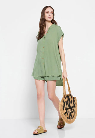 Γυναικείο πουκάμισο Loose fit με μακρύτερη πλάτη FUNKY BUDDHA FBL007-103-05 JADE