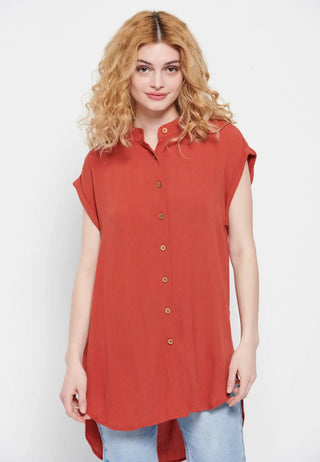 Γυναικείο πουκάμισο Loose fit με μακρύτερη πλάτη FUNKY BUDDHA FBL007-103-05 TERRACOTA