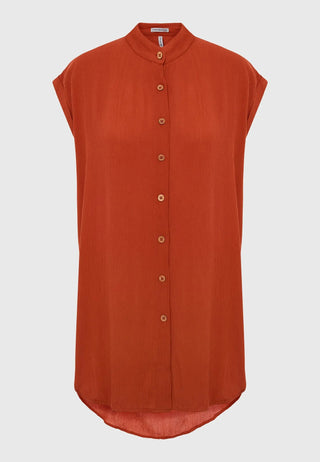 Γυναικείο πουκάμισο Loose fit με μακρύτερη πλάτη FUNKY BUDDHA FBL007-103-05 TERRACOTA