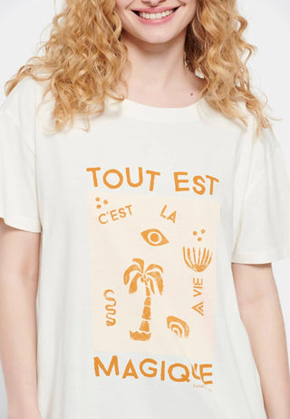 Γυναικείο t-shirt με τύπωμα FUNKY BUDDHA FBL007-145-04 OFF WHITE