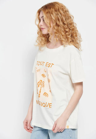Γυναικείο t-shirt με τύπωμα FUNKY BUDDHA FBL007-145-04 OFF WHITE