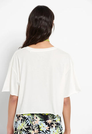 Γυναικείο t-shirt Loose fit cropped με τύπωμα FUNKY BUDDHA FBL007-153-04 OFF WHITE