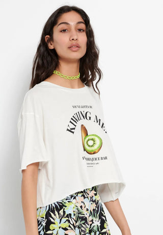 Γυναικείο t-shirt Loose fit cropped με τύπωμα FUNKY BUDDHA FBL007-153-04 OFF WHITE