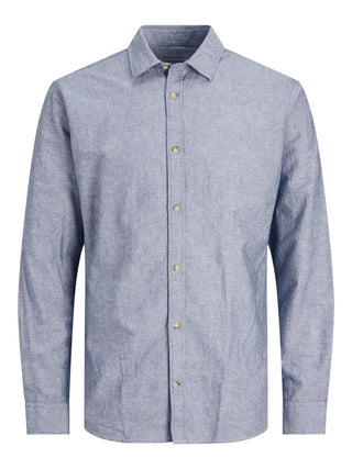 Ανδρικό πουκάμισο λινό JACK & JONES 12220134 Blue/Faded Denim